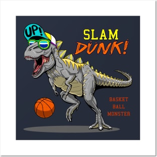 cool t rex dinosaur playing basketball Posters and Art